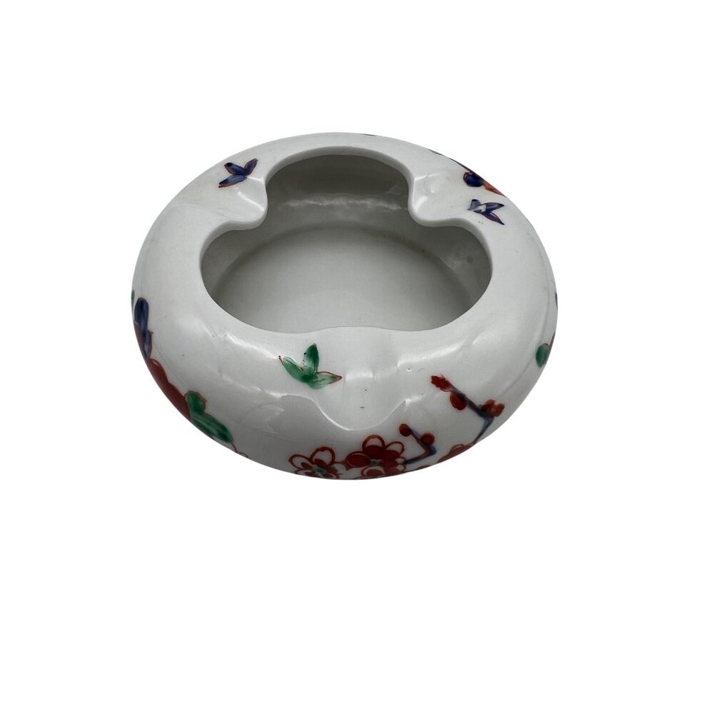 Vintage Porcelain Ashtray Macau Floral Oriental Products D’Art 4" Wide